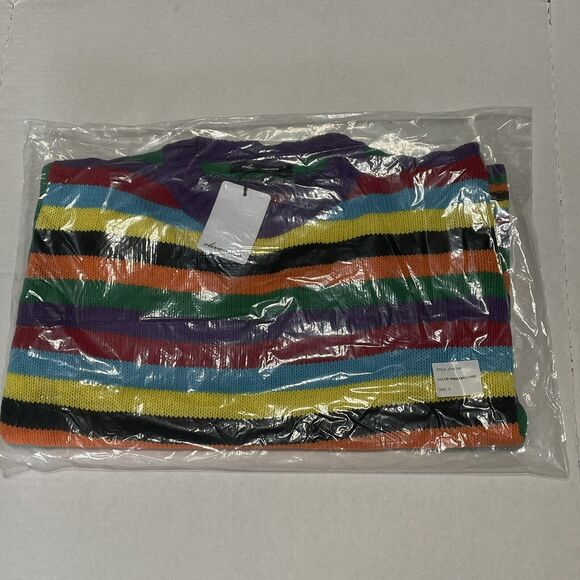 Olivaceus Rainbow Stripe Crew Neck Long Sleeve Pullover Sweater NIB Size S - Picture 4 of 8